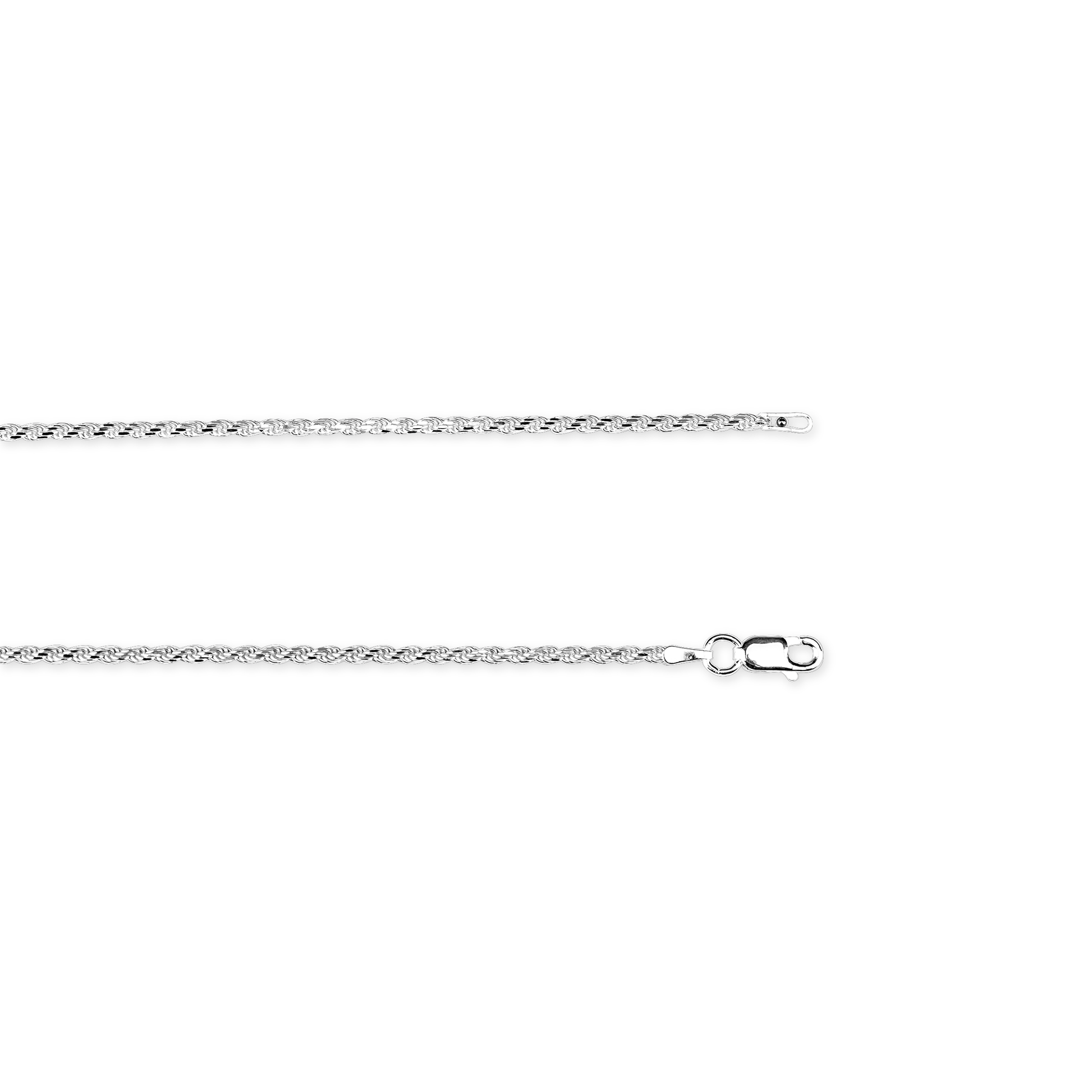 Kelly Herd 1.8mm Rope Chain in Sterling Silver is a lovely traditional rope chain. A look that never goes out of style. Add it to a pendant or wear it alone. It will add a touch of elegance to any outfit.  Features      Solid Rope Chain     Sterling Silver     Lobster Clasp     1.8mm chain width     16-24" chain length