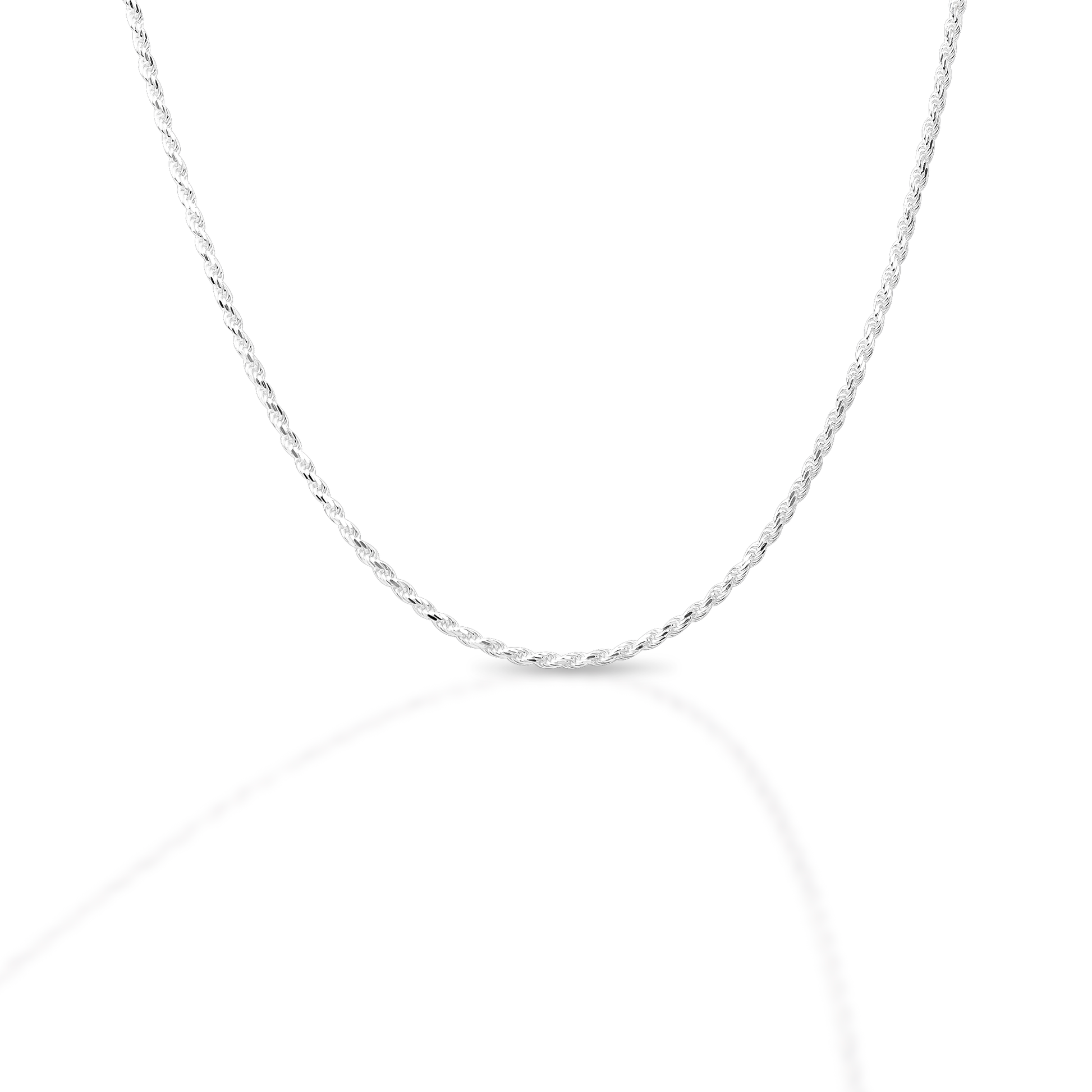 Kelly Herd 1.8mm Rope Chain in Sterling Silver is a lovely traditional rope chain. A look that never goes out of style. Add it to a pendant or wear it alone. It will add a touch of elegance to any outfit.  Features      Solid Rope Chain     Sterling Silver     Lobster Clasp     1.8mm chain width     16-24" chain length