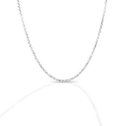 Kelly Herd 2.0mm Rope Chain in Sterling Silver is a lovely traditional rope chain. A look that never goes out of style. Add it to a pendant or wear it alone. It will add a touch of elegance to any outfit.  Features      Solid Rope Chain     Sterling Silver     Lobster Clasp     2.0mm chain width     16-24" chain length