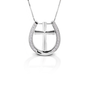 Faith, luck and a touch of sparkle - the Kelly Herd Cross & Horseshoe Pendant combines them all in a gorgeously simple design of a lucky horseshoe enhanced with clear CZ stones with a cross inside. Sterling silver.  Features      Cross and horseshoe pendant     Enhanced with clear CZ stones     Sterling silver     Comes with adjustable 16-18" chain     25mm x 39mm