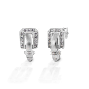 Add a touch of the West to your style with Kelly Herd Buckle Earrings. Designed as a classic Western buckle, these earrings are made of sterling silver enhanced with clear CZ stones. Post backs.