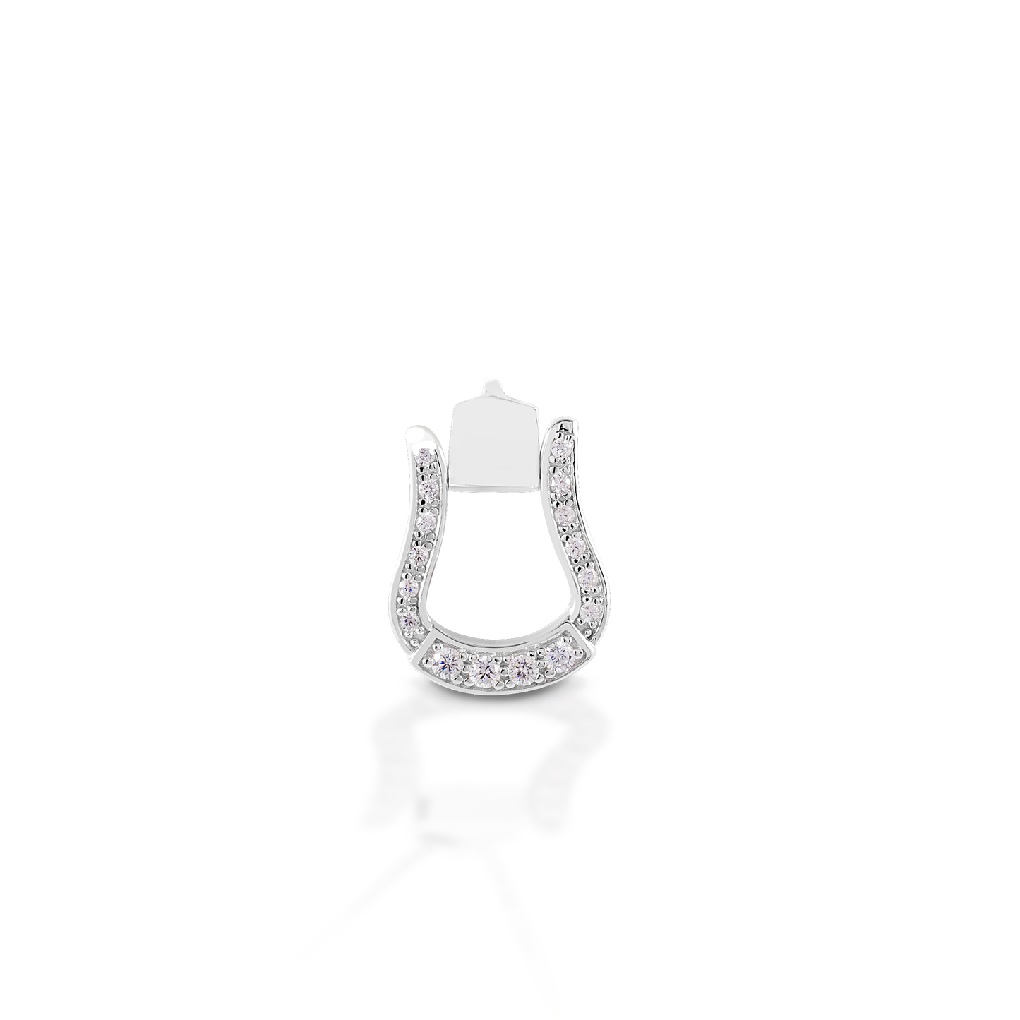 Cowgirl up with the Kelly Herd Oxbow Stirrup Pendant! This pendant features a Western oxbow stirrup shaped pendant fully enhanced with diamonds. Made of 14K gold.  Features      Western oxbow stirrup pendant     Diamonds     Available in 14K gold     14mm x 18mm