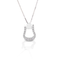 Cowgirl up with the Kelly Herd Oxbow Stirrup Necklace! This necklace features a Western oxbow stirrup shaped pendant fully enhanced with clear cubic zirconia. Made of sterling silver, it comes with an adjustable 16-18" chain.  Features      Western oxbow stirrup pendant     Clear CZ stones     Sterling Silver     Adjustable 16-18" chain     14mm x 18mm