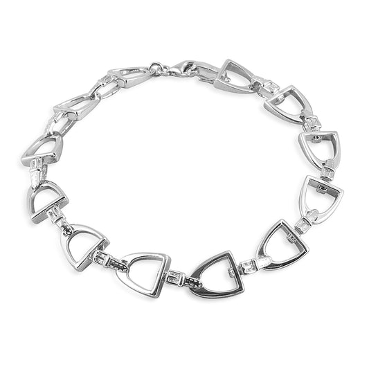 In the tradition of European fashion houses, the Kelly Herd Stirrup Bracelets utilizes English stirrups as a fashion motif. Made of sterling silver.  Features      English stirrup bracelet     Sterling Silver     9mm x 7 1/4''