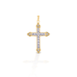 The Kelly Herd Clear Cross is a traditional St. Thomas style cross fashioned in 14K gold with diamonds.  Features      Traditional cross pendant     Diamonds     Available in 14K gold     29mm x21mm