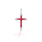 The Kelly Herd Red Cross is a traditional St. Thomas cross fashioned in 14K gold with rubies and diamonds.  Features      Traditional cross pendant     Ruby and diamonds     Available in 14K gold     29mm x 21mm