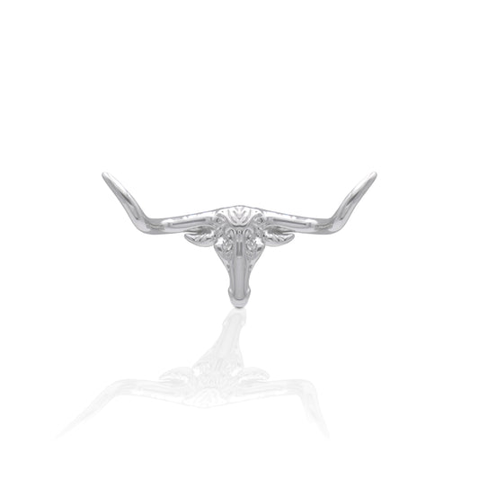 Perhaps nothing better symbolizes the lure of the west than longhorn cattle. Well we brought a little piece of the west to your wardrobe with the Kelly Herd Small Longhorn Tie Tack. Sleek and shiny, this tie tack can also be worn as a lapel or hat pin. Perfect for those who yearn to display the wild untamed spirit of the west.    Features      Detailed Longhorn Design     Polished High Shine Surface     Measures 15mm high x 25mm wide     Straight Pin Catch     Sterling Silver