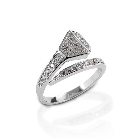 By twisting the ring slightly, the Kelly Herd Offset Horseshoe Nail Ring takes a simple style and makes it much more dramatic. Available in your choice white or yellow gold. Clear pavé diamonds add to the look.  Features      Offset horseshoe nail ring     Pavé set with diamonds     Available in white, or yellow 14k gold     Gold options available with diamonds     14 mm wide