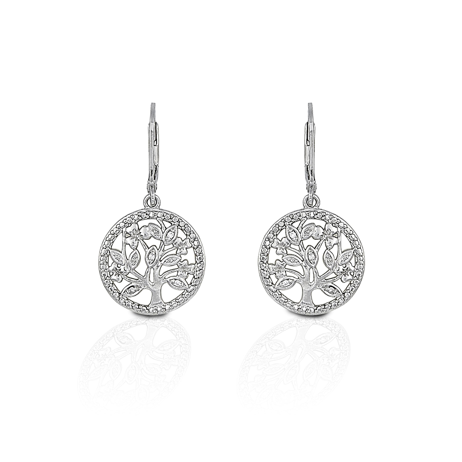 Are you looking for a trendy yet timeless style? Kelly Herd's Circle Tree Earrings will fit the bill! These beautiful sterling silver earrings feature a tree set in a circle of cubic zirconia. Evocative of nature and family trees, these earrings will make a perfect gift, either to yourself or a loved one!  Features      Elegant nature motif earrings     Sterling silver with clear cubic zirconia stones     Matching necklace is available