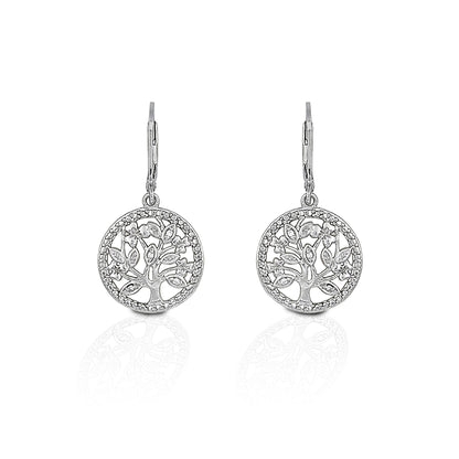 Are you looking for a trendy yet timeless style? Kelly Herd's Circle Tree Earrings will fit the bill! These beautiful sterling silver earrings feature a tree set in a circle of cubic zirconia. Evocative of nature and family trees, these earrings will make a perfect gift, either to yourself or a loved one!  Features      Elegant nature motif earrings     Sterling silver with clear cubic zirconia stones     Matching necklace is available