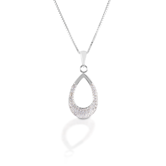 Looking for an elegant pendant? The Kelly Herd Clear Teardrop Pendant would make an ideal choice. Made of sterling silver, this teardrop shaped pendant features pave cubic zirconia stones on the bottom half.  Features:      Teardrop pendant     Sterling silver     Cubic Zirconia     Complete with adjustable chain