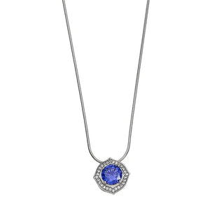 Classic with some curves! Kelly Herd's Blue with Clear Accents Necklace is a blue cubic zirconia solitaire , framed by clear cubic zirconia. Rather than straight lines, the frames curve and are set at angles, giving this pendant just a bit of a whimsical vibe. Matching earrings are available. Box chain.