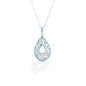 The Kelly Herd Turquoise & Clear Teardrop Pendant is stunning. This teardrop pendant consists of a teardrop shaped lattice of sterling silver and cubic zirconia stones, surrounded by small turquoise stones. The result is an elegant "lighter than air" look that is perfect for spring outfits, or perhaps your "something blue" at a wedding?!  Features:      Teardrop shape pendant     Sterling silver lattice     Cubic zirconia stones     Turquoise stone frame     Comes complete with adjustable chain