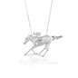 The Kelly Herd Race Horse & Jockey Pendant is remarkably detailed, right down to the folds in the jockey's silks! Made of sterling silver, this necklace will be a favorite for a lifetime.  Features      Race horse and jockey pendant     Sterling Silver     Comes with adjustable 16-18" chain