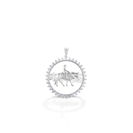 Kelly Herd's Ranch Horse Pendant captures the quieter moments of ranch and farm live. Crafted in 14K gold, and enhanced with diamonds.  Features      Ranch horse pendant     Diamonds     Available in 14k gold     28mm x 6mm