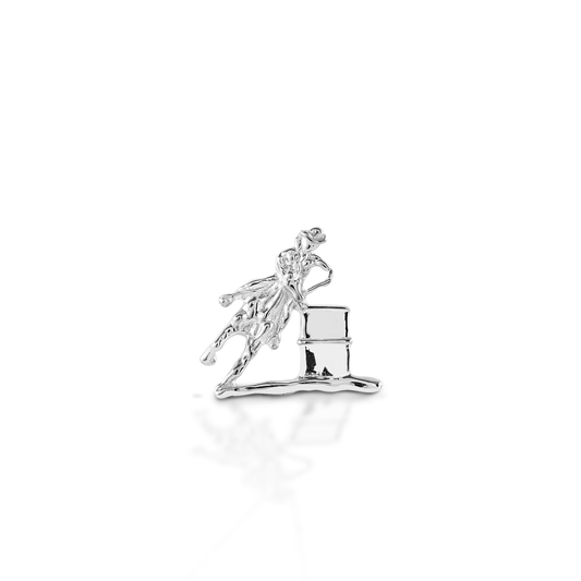 Turn and Burn! Celebrate your sport with the exquisitely detailed Kelly Herd Barrel Racing Pendant. Crafted in 14K gold, this pendant is a perfect tiny barrel horse and rider!  Features      Barrel horse pendant     Available in 14K gold     8mm