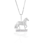 Fan of the smooth ride? Show your love of this unique breed with the Kelly Herd Paso Fino Pendant! This lovely piece is crafted in brushed sterling silver with clear CZ stones as the "ground." Comes with adjustable 16-18" chain.