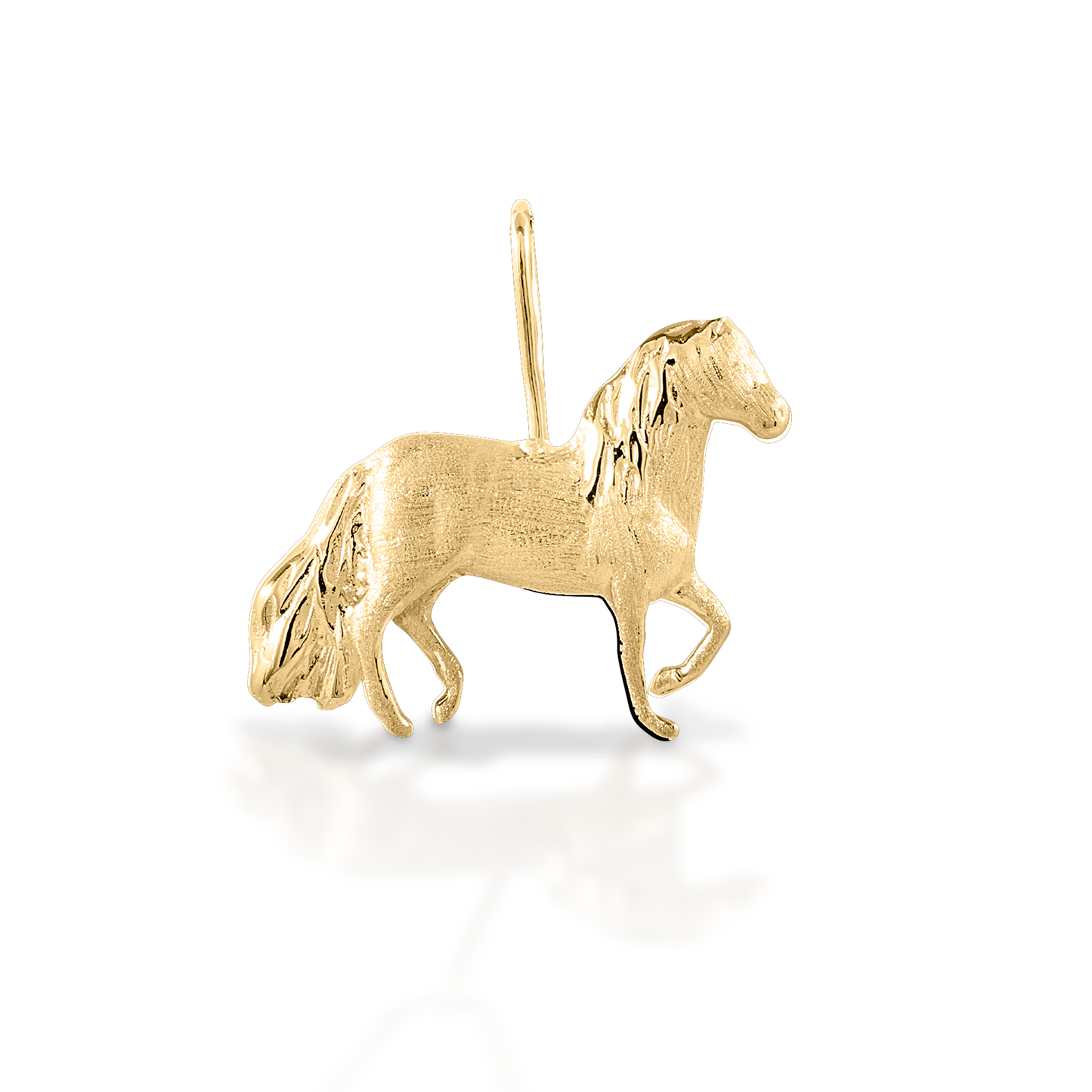 Fan of the smooth ride? Show your love of this unique breed with the Kelly Herd Paso Fino Pendant! This lovely piece is crafted in brushed 14K gold.  Features      Paso Fino pendant     Available in 14K gold     20mm x 18mm