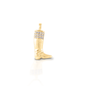 The Kelly Herd English Boot Pendant features a traditional style English boot made of brushed 14K gold and enhanced with diamonds. It brings to mind fox hunts, and jockeys and cavalry officers.  Features      English boot pendant     Enhanced with diamonds     Available in 14K gold     19mm x 18mm