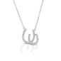 Have double the luck with the Kelly Herd Double Horseshoe Necklace. This sterling silver and CZ pendant features two overlapping horseshoes enhanced with CZ. Comes with a 16"-18" adjustable chain.  Features      Double Horseshoe pendant     Sterling Silver     Clear cubic zirconia stones     15 mm x13 mm