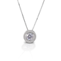 Kelly Herd's Round Bezel Set Pave Necklaces has the kind of pendant you will wear forever! It is classic, elegant, and absolutely timeless! Made of sterling silver with a round bezel set CZ stone. Comes with adjustable 16-18" chain.  Features      Round bezel set pendant     Sterling Silver     Clear CZ stones
