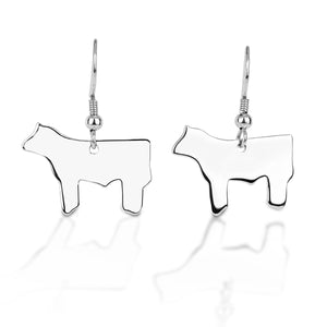 For the cowgirl who loves their herd and isn’t afraid to show it! These steer hook earrings are the perfect compliment to your cowboy boots. These dangling earrings will make you stand out at your next hootenanny or barn party!   Features      Steer Hook Silhouette Design     Fish Hook Closure      Sterling Silver     Measures 8 mm x 22 mm   